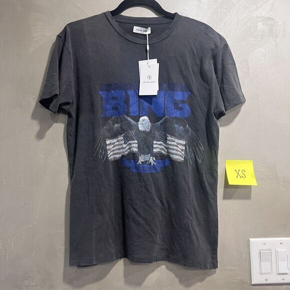 Anine Bing Eagle Vintage Bing Tee Washed Black Blue XS NEW - Picture 3 of 10